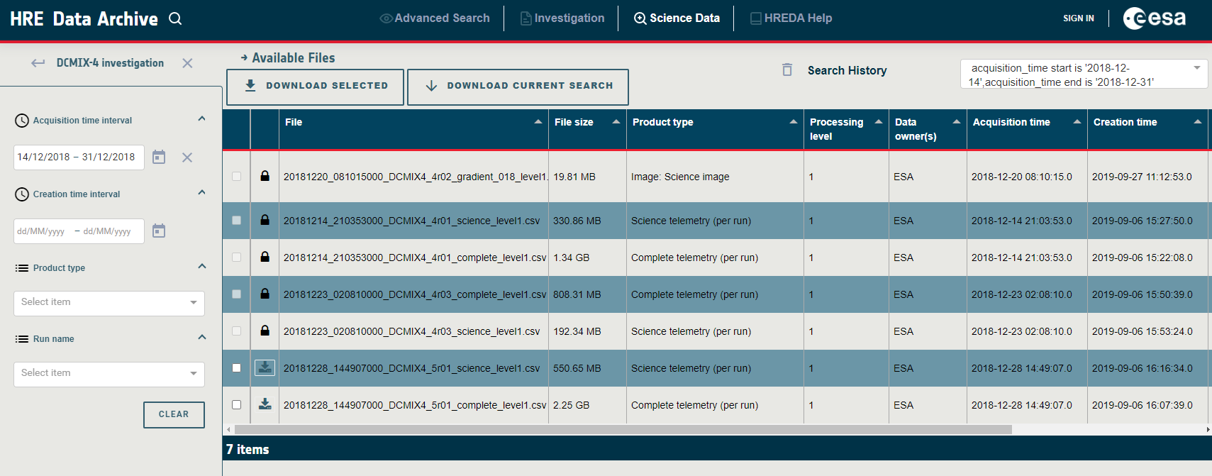 List of files inside the investigation